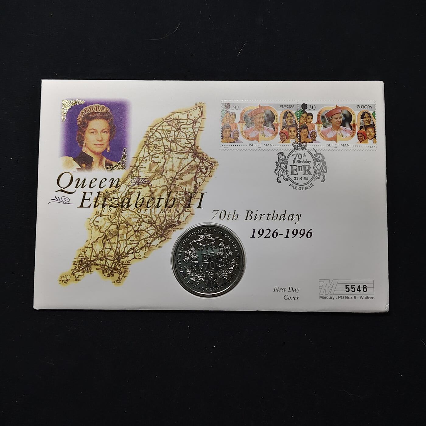 【全场包邮】纯粹捡漏拍482场（免费代拍第19场）-币封+套装+富兰克林（注意佣金） 【邮币封】马恩岛1996年1克朗女王诞生70周年克朗型纪念币邮币封