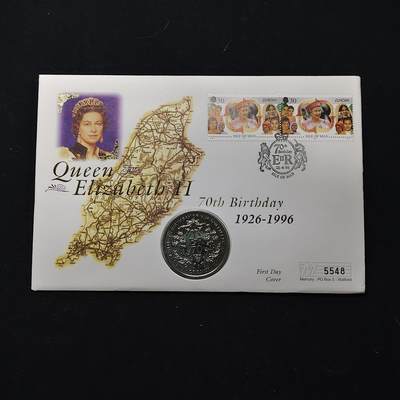 【全场包邮】纯粹捡漏拍482场（免费代拍第19场）-币封+套装+富兰克林（注意佣金） - 【邮币封】马恩岛1996年1克朗女王诞生70周年克朗型纪念币邮币封