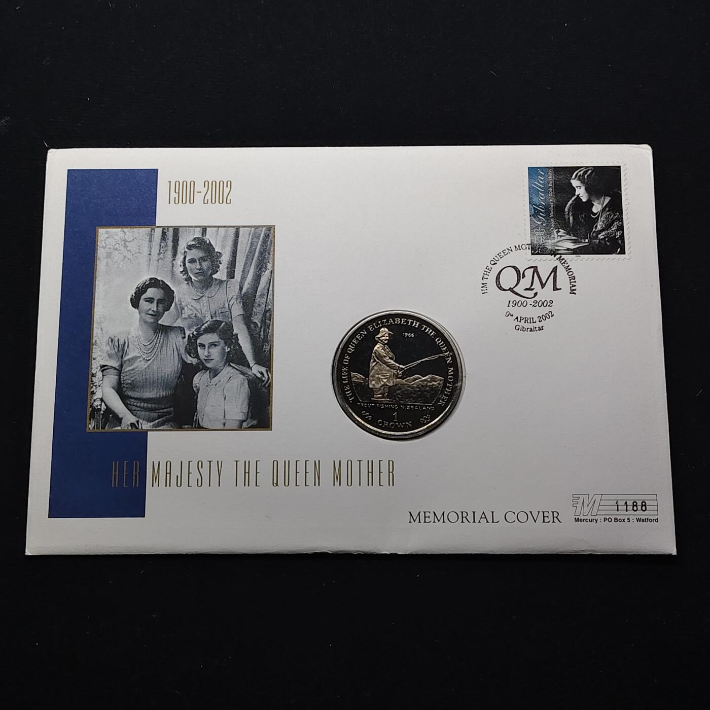 【全场包邮】纯粹捡漏拍482场（免费代拍第19场）-币封+套装+富兰克林（注意佣金） 【邮币封】直布罗陀2002年1克朗伊丽莎白皇太后纪念克朗型纪念币邮币封