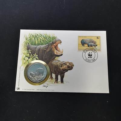 【全场包邮】纯粹捡漏拍482场（免费代拍第19场）-币封+套装+富兰克林（注意佣金） - 【邮章封】WWF世界自然基金会1986年30周年倭河马纪念邮章封
