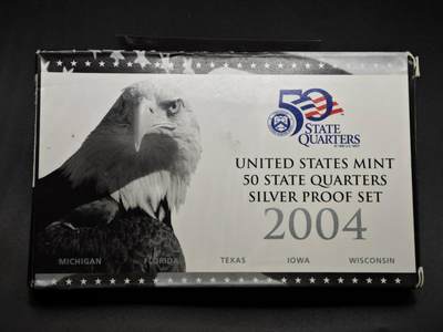 【淘币小摊】实时拍第八百一十五拍   银币套币场   满百包邮可预留二周 每周一统一发货   - 美国2004年州币精制银币5枚套原盒原证每枚重6.25克900银 银价363