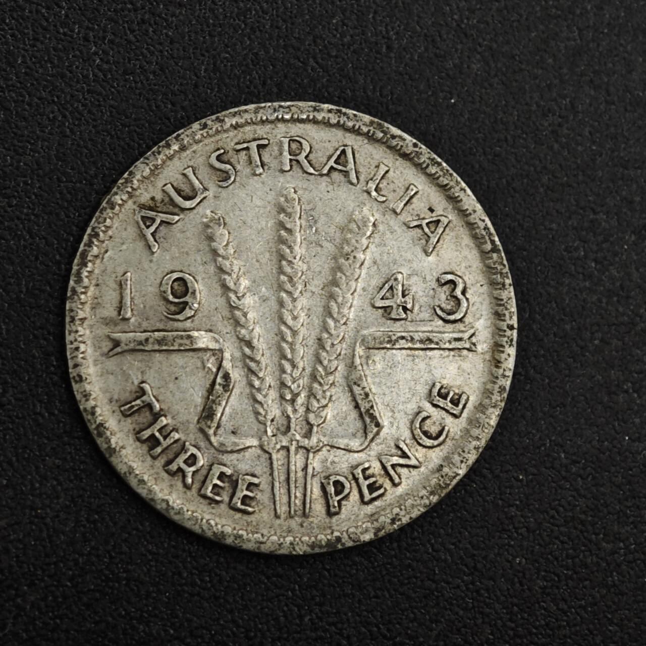 【淘币小摊】实时拍第八百一十四拍   散币场   满百包邮可预留二周 每周一统一发货   澳大利亚1943年乔治六世3便士银币