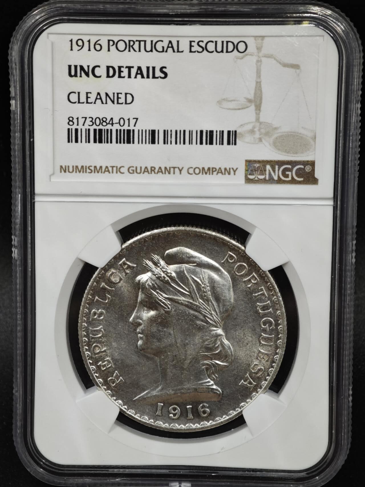 【淘币小摊】实时拍第八百一十五拍   银币套币场   满百包邮可预留二周 每周一统一发货   葡萄牙1916年1埃斯库多银币 NGC UNCD