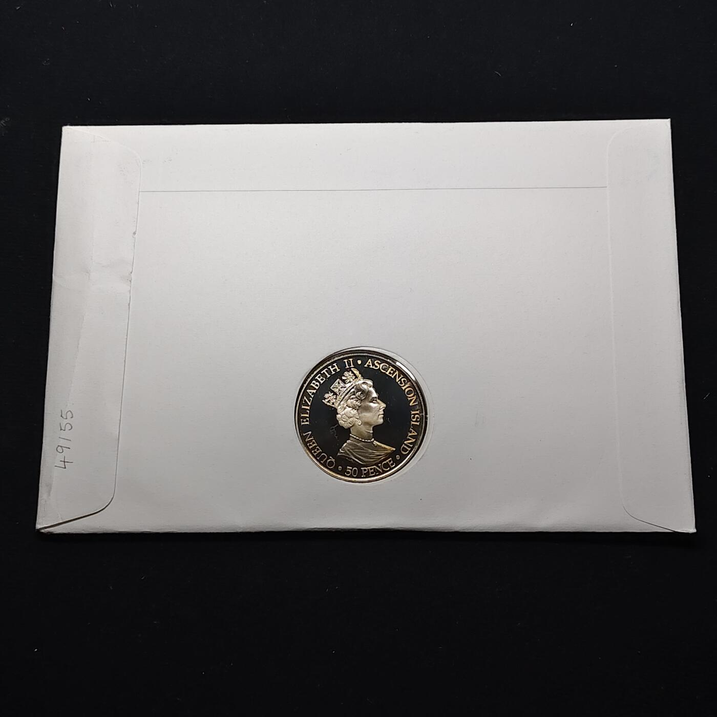 【全场包邮】纯粹捡漏拍482场（免费代拍第19场）-币封+套装+富兰克林（注意佣金） 【邮币封】阿松森群岛2003年50便士女王加冕五十周年克朗型纪念币邮币封