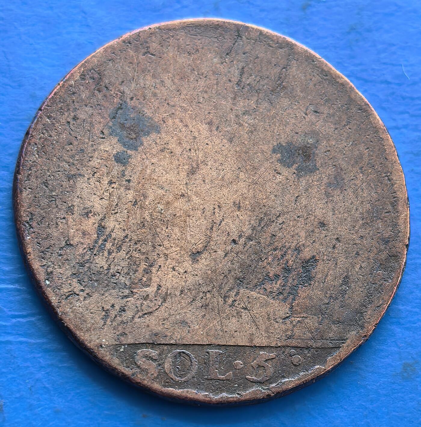 外国优质老铜币银币，周六九点倒数截拍，满百包邮，可寄存半年，喜欢朋友微信扫描二维码可直接参拍 1795年5索尔老铜币