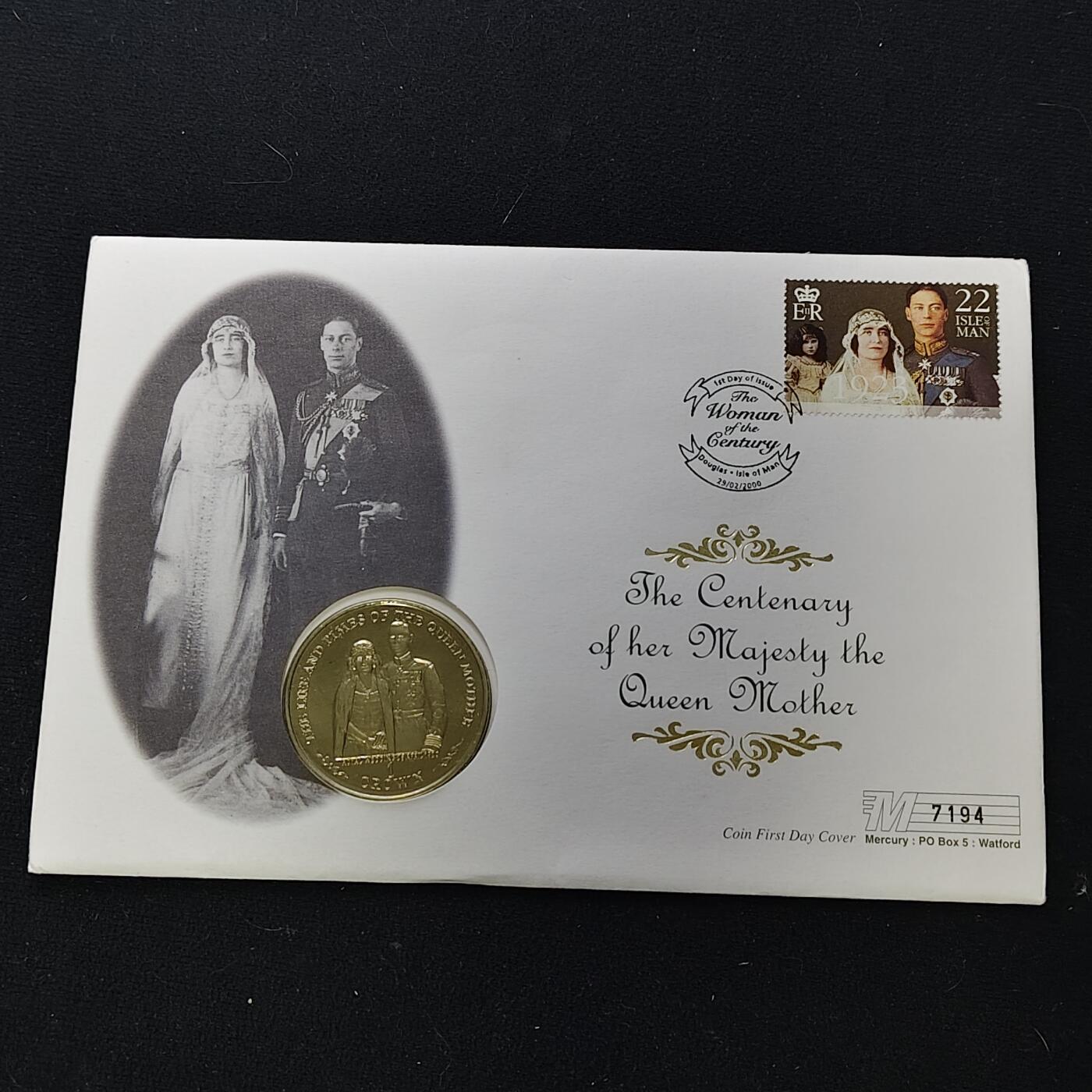 【全场包邮】纯粹捡漏拍482场（免费代拍第19场）-币封+套装+富兰克林（注意佣金） 【邮币封】马恩岛1999年1克朗女王母亲伊丽莎白皇太后人生中的重要时刻系列婚礼克朗型纪念币邮币封