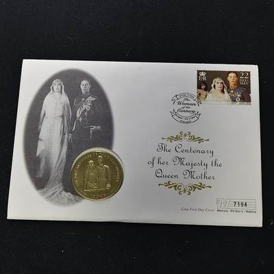 【全场包邮】纯粹捡漏拍482场（免费代拍第19场）-币封+套装+富兰克林（注意佣金） - 【邮币封】马恩岛1999年1克朗女王母亲伊丽莎白皇太后人生中的重要时刻系列婚礼克朗型纪念币邮币封