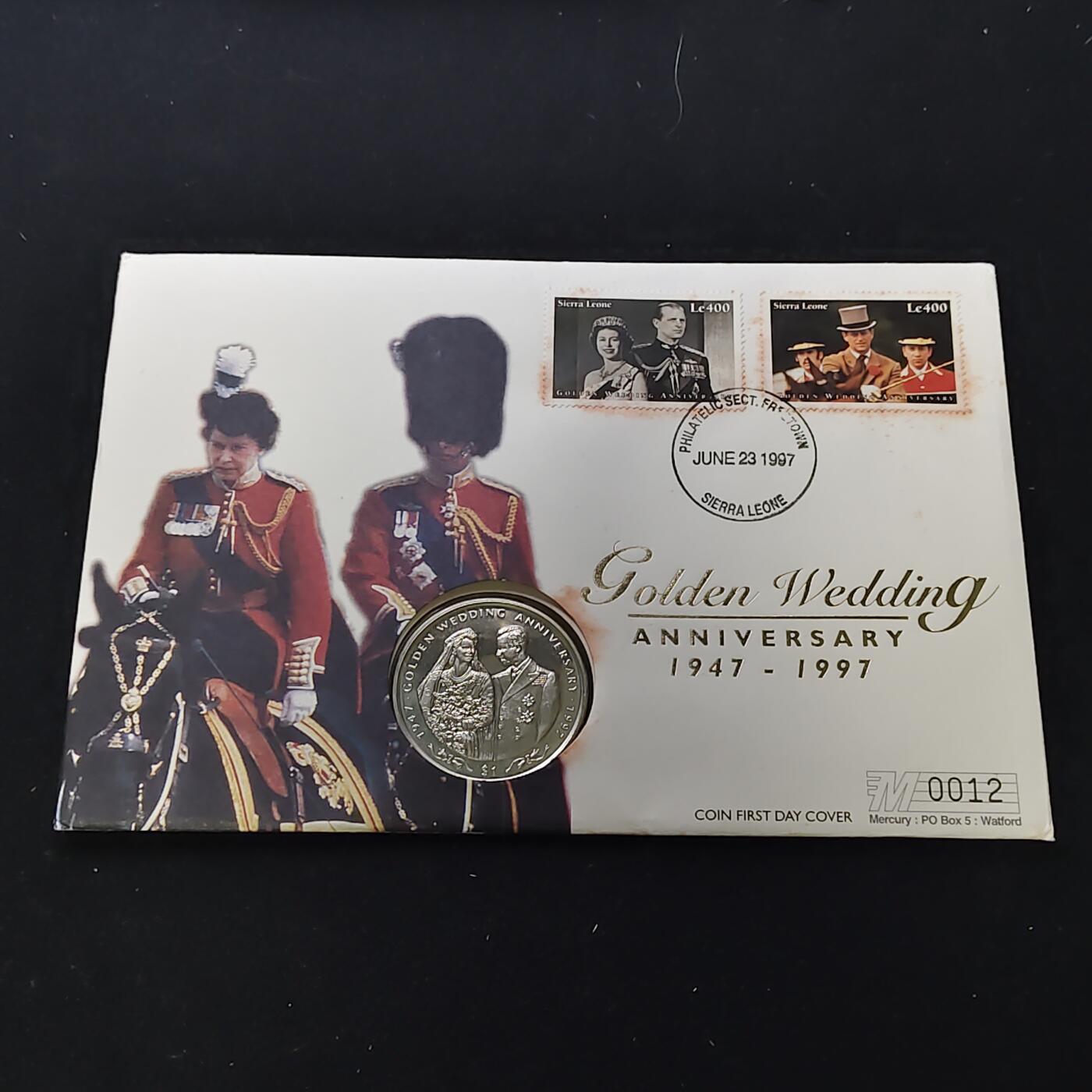 【全场包邮】纯粹捡漏拍482场（免费代拍第19场）-币封+套装+富兰克林（注意佣金） 【邮币封】塞拉利昂1997年1元女王金婚克朗型纪念币邮币封