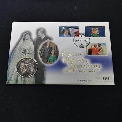 【全场包邮】纯粹捡漏拍482场（免费代拍第19场）-币封+套装+富兰克林（注意佣金） - 【邮币封】利比里亚1997年1元女王金婚克朗型纪念币邮币封