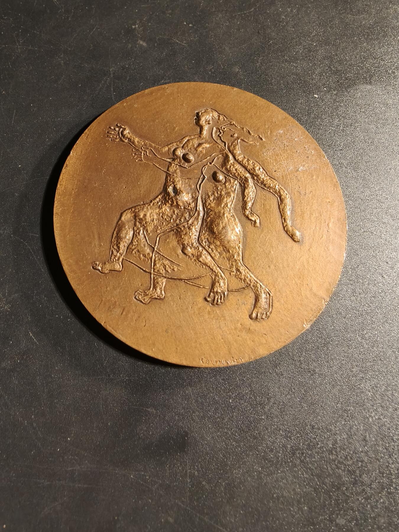 老王徽章第167期 法国国家铁路公司1962年东巴黎电气化大铜章     大师库德雷作品     直径68mm.    重量126.4g