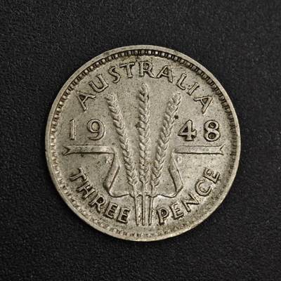 【淘币小摊】实时拍第八百一十四拍   散币场   满百包邮可预留二周 每周一统一发货   - 澳大利亚1948年乔治六世3便士银币