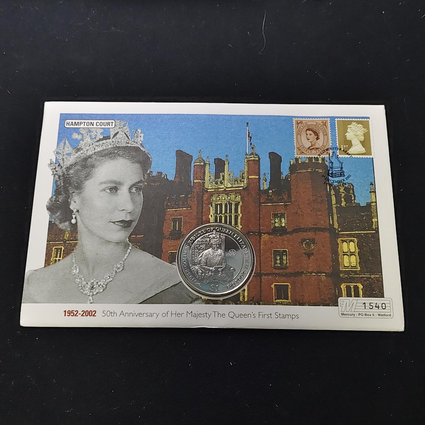 【全场包邮】纯粹捡漏拍482场（免费代拍第19场）-币封+套装+富兰克林（注意佣金） 【邮币封】英属维尔京群岛2002年1元女王登基五十周年克朗型纪念币邮币封