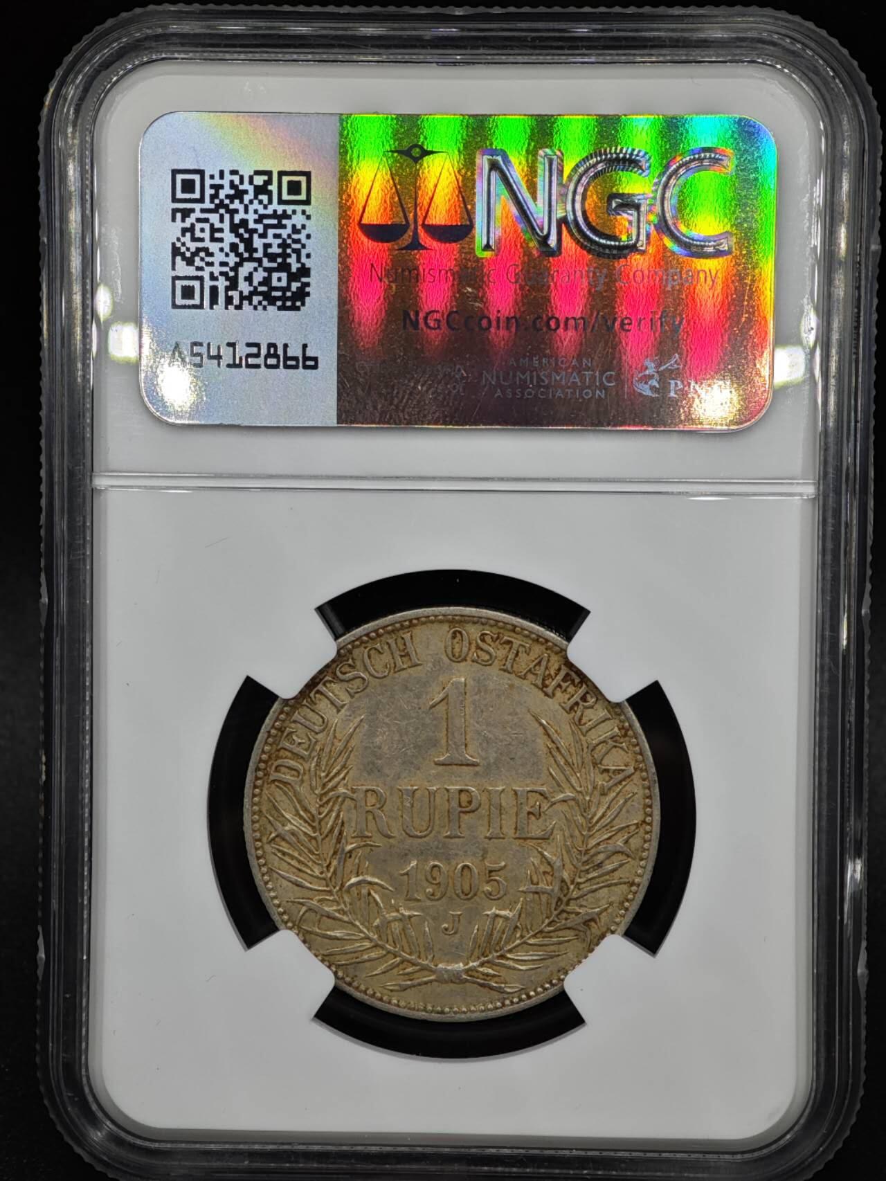 【淘币小摊】实时拍第八百一十五拍   银币套币场   满百包邮可预留二周 每周一统一发货   德属东非1905年1卢比银币 NGC AU50