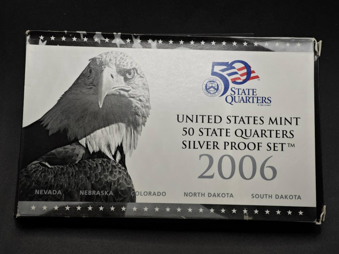 【淘币小摊】实时拍第八百一十五拍   银币套币场   满百包邮可预留二周 每周一统一发货   美国2006年州币精制银币5枚套原盒原证每枚重6.25克900银 银价363