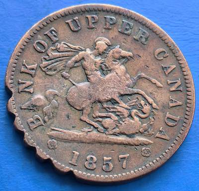 外国优质老铜币银币，周六九点倒数截拍，满百包邮，可寄存半年，喜欢朋友微信扫描二维码可直接参拍 - 上加拿大1857年1便士大铜币，奇怪的花边造型直径33mm,重15克