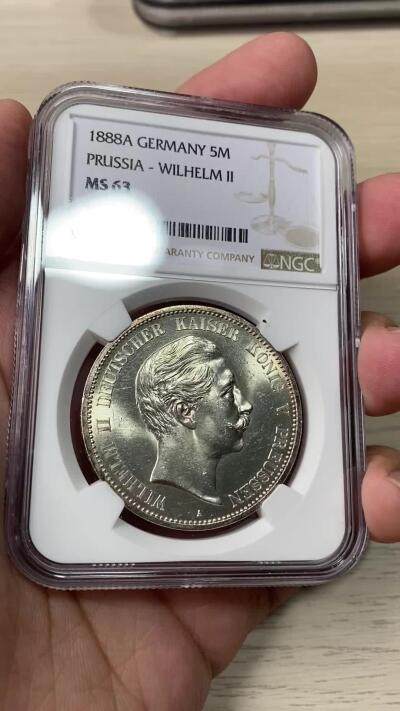 NGC-MS63 1888年德国三皇之年威廉二世短翅流通5马克
