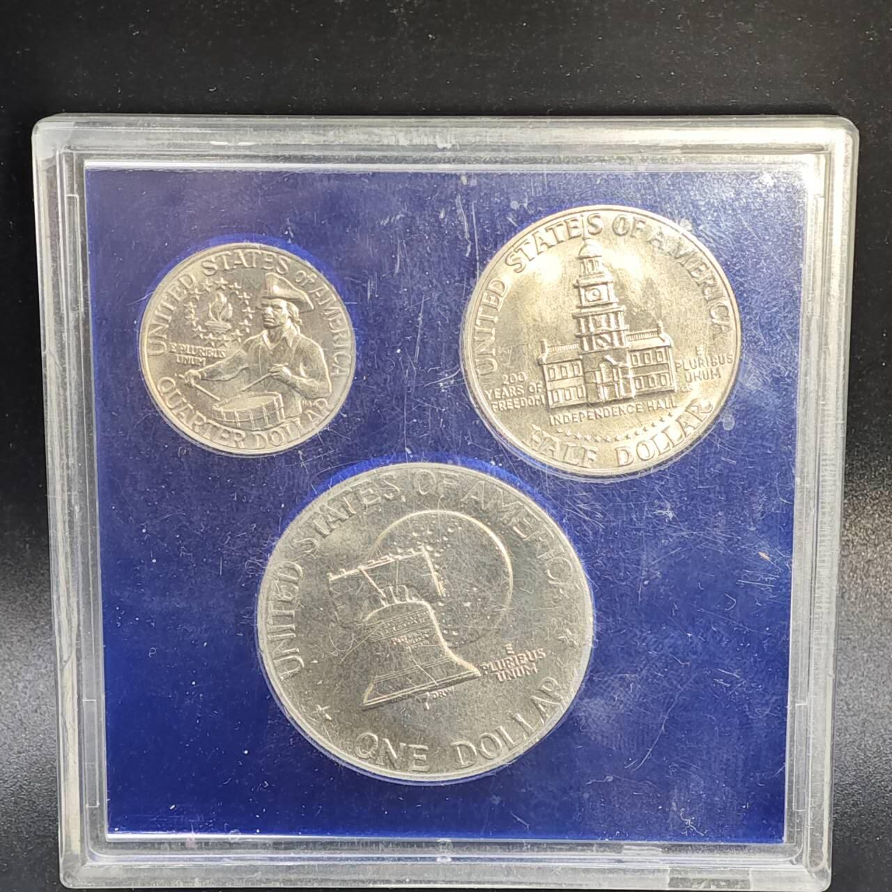 【淘币小摊】实时拍第八百一十四拍   散币场   满百包邮可预留二周 每周一统一发货   美国1976年建国200周年纪念币3枚套