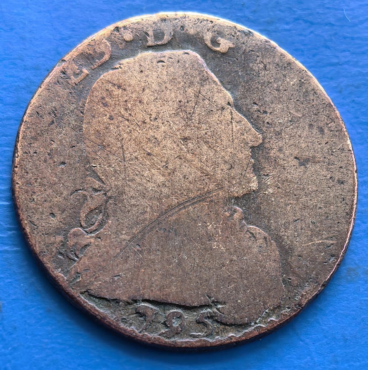 外国优质老铜币银币，周六九点倒数截拍，满百包邮，可寄存半年，喜欢朋友微信扫描二维码可直接参拍 1795年5索尔老铜币