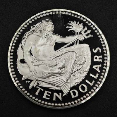 【淘币小摊】实时拍第八百一十五拍   银币套币场   满百包邮可预留二周 每周一统一发货   - 巴巴多斯1974年10元海神精制银币 重37.9克925银 纯银价452