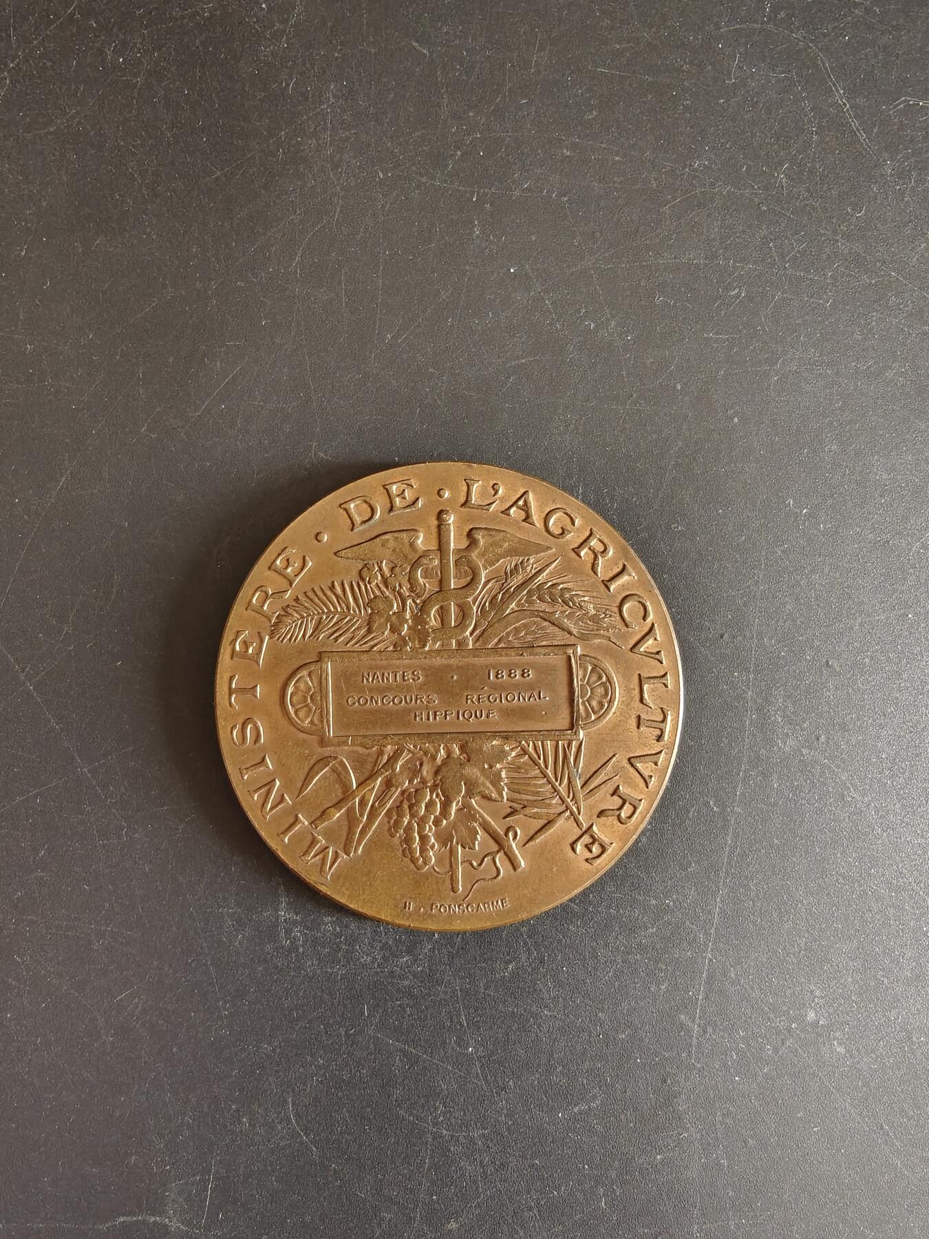 老王徽章第167期 法国1888年农业竞赛大铜章     墨丘利     直径50mm   重量57.3g