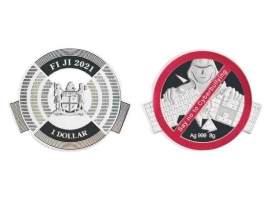 第184期拍卖 斐济2021年拒绝网络暴力不做键盘侠8克异形彩银币，999银，发行10000枚