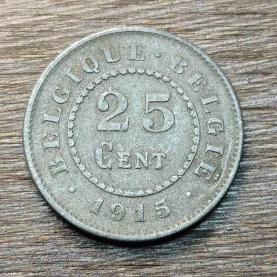 【铜匠收藏】★第134场★散币场，无佣金，30包邮。不满30元，支付5元运费。《接受代拍 代送NGC评级》 - 比利时 1915年 25分 锌币