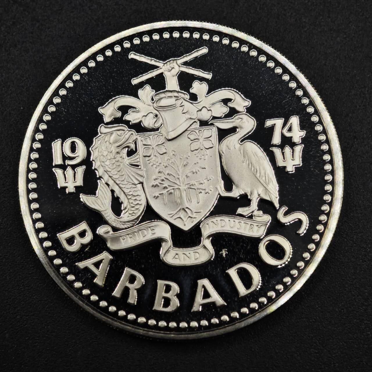 【淘币小摊】实时拍第八百一十五拍   银币套币场   满百包邮可预留二周 每周一统一发货   巴巴多斯1974年5元喷泉精制银币 重31.1克800银 纯银价321