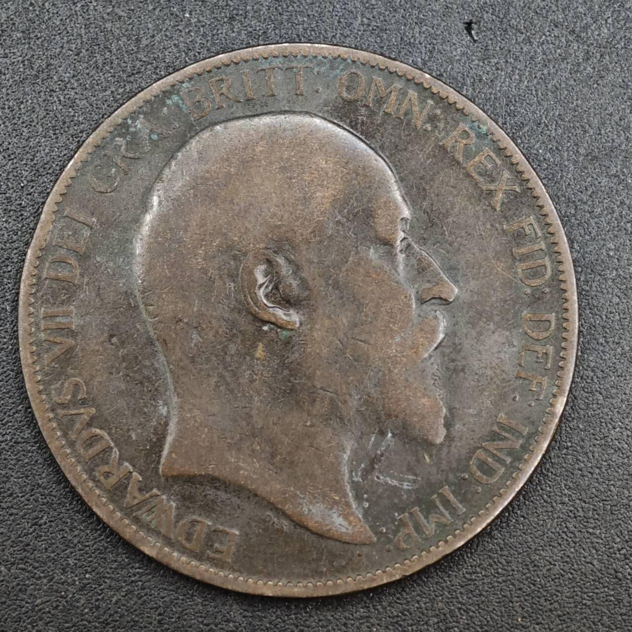 【淘币小摊】实时拍第八百一十四拍   散币场   满百包邮可预留二周 每周一统一发货   英国1902年爱德华七世一便士铜币