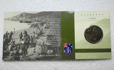 文馨钱币收藏第 284 场，【 长期接收代拍品】老藏家拍品南朝鲜李承晚时期货币，泰国大型纪念币，土耳其各时期及各国套币场 - 稀少原光澳大利亚1999年1澳元新澳军团90周年纪念币 卡册币