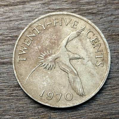 【铜匠收藏】★第134场★散币场，无佣金，30包邮。不满30元，支付5元运费。《接受代拍 代送NGC评级》 - 百慕大 1970年 25分