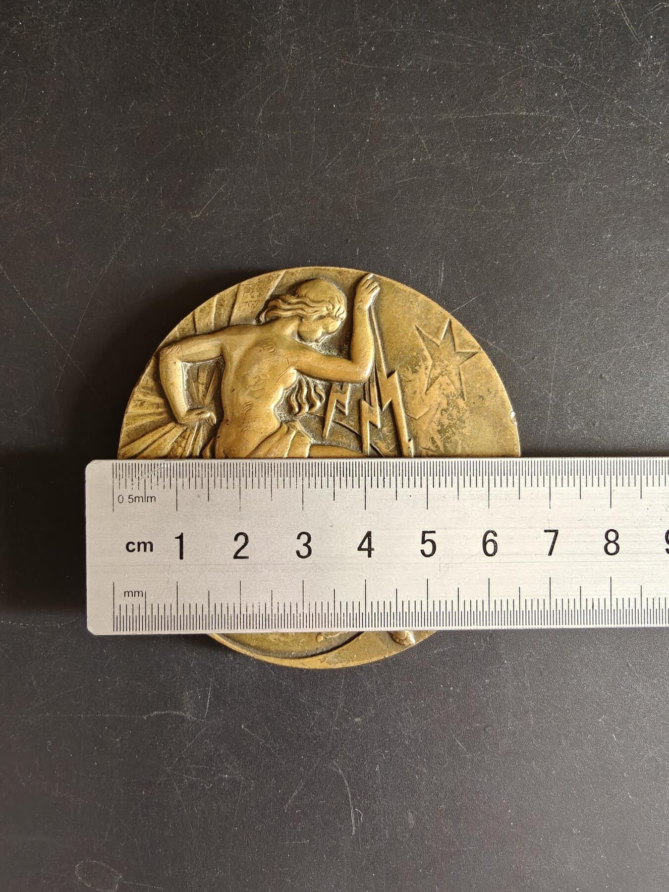 老王徽章第167期 法国电力建设协会大铜章    直径66mm   重量167.1g