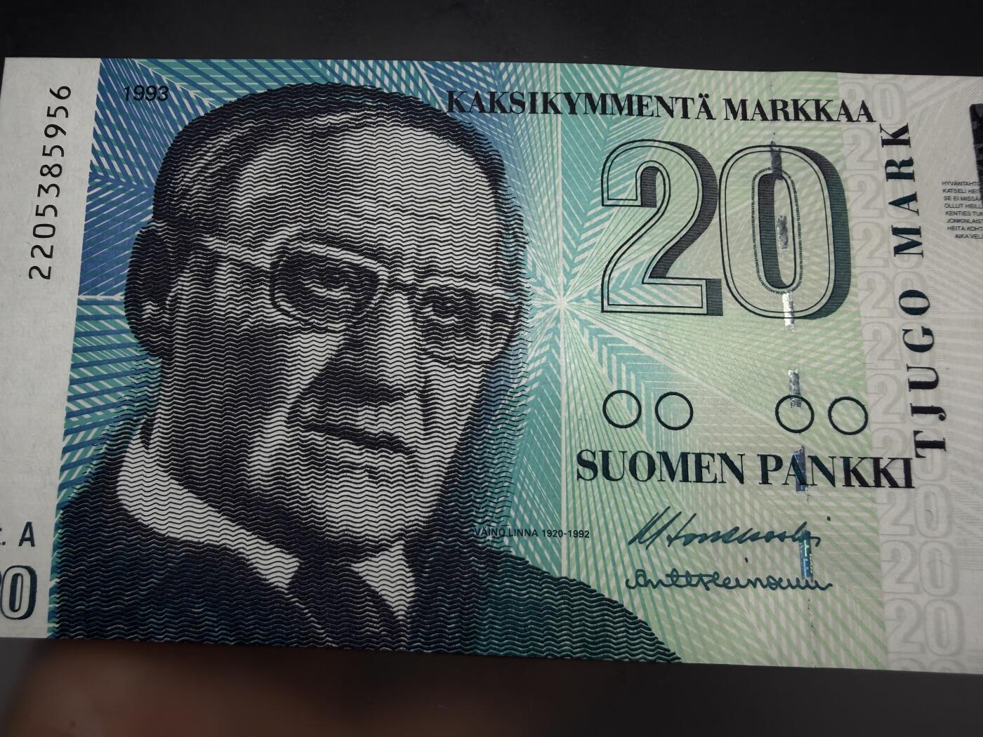 2025年集古藏今外币拍卖第十期-第10场—（总第290拍-纸币专场），本期拍完结算一次，发货时间2-3天，休息几天后继续新的一期拍卖。 全新1993年芬兰20马克