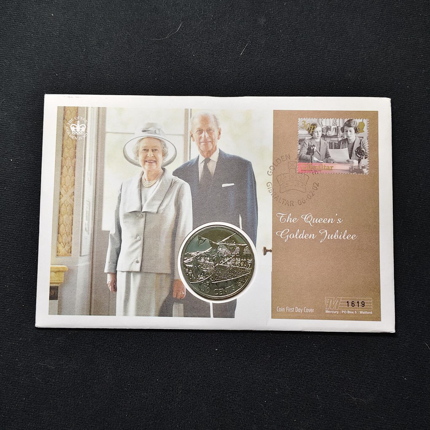 【全场包邮】纯粹捡漏拍482场（免费代拍第19场）-币封+套装+富兰克林（注意佣金） 【邮币封】库克群岛2002年50分女王登基50周年克朗型纪念币邮币封