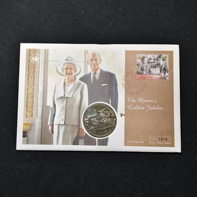 【全场包邮】纯粹捡漏拍482场（免费代拍第19场）-币封+套装+富兰克林（注意佣金） - 【邮币封】库克群岛2002年50分女王登基50周年克朗型纪念币邮币封