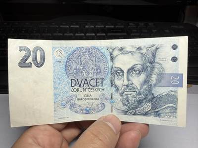 2025年集古藏今外币拍卖第十期-第10场—（总第290拍-纸币专场），本期拍完结算一次，发货时间2-3天，休息几天后继续新的一期拍卖。 - 1994年捷克20克朗