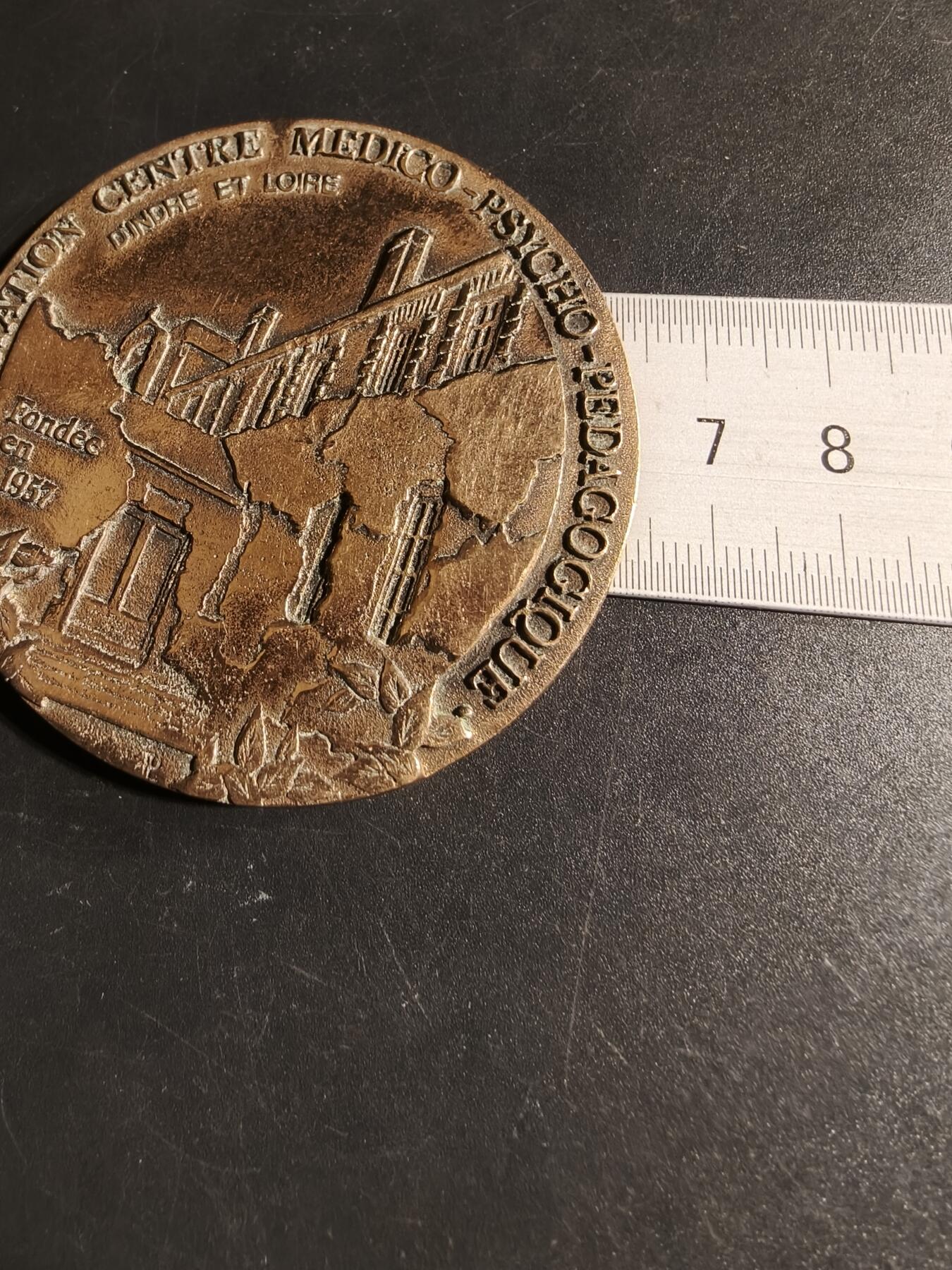 老王徽章第167期 法国卢瓦尔河畔医疗协会心理教育中心纪念章      直径64mm.    重量102.1g