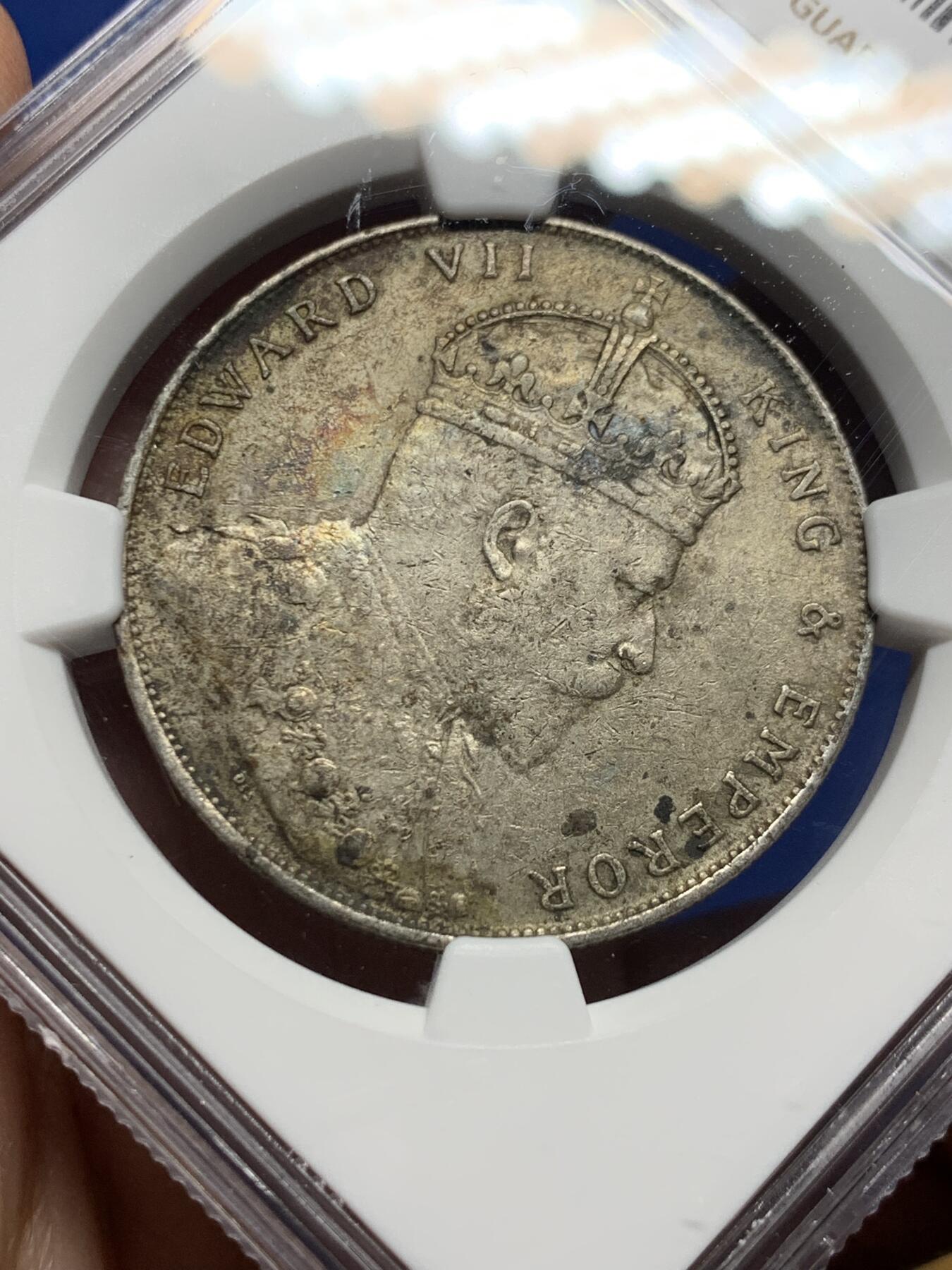 《竞宝斋》第444场 周日，周一，2场连拍 （全场包邮） NGC AUD 英属海峡1908年爱德华七世一元银币