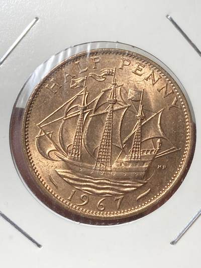 2025年第一百三十三场(总第一百五十九场）外国好品纸夹散币场(免佣金) - 原光好品–英国🇬🇧1967年半便士(伊丽莎白二世青年桂冠第二版，普制币关门年)