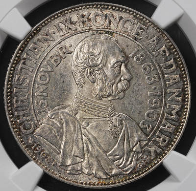 修遠堂世界钱币第九十六期 - NGC MS63 1903年丹麦国王登基40周年纪念2克朗银币