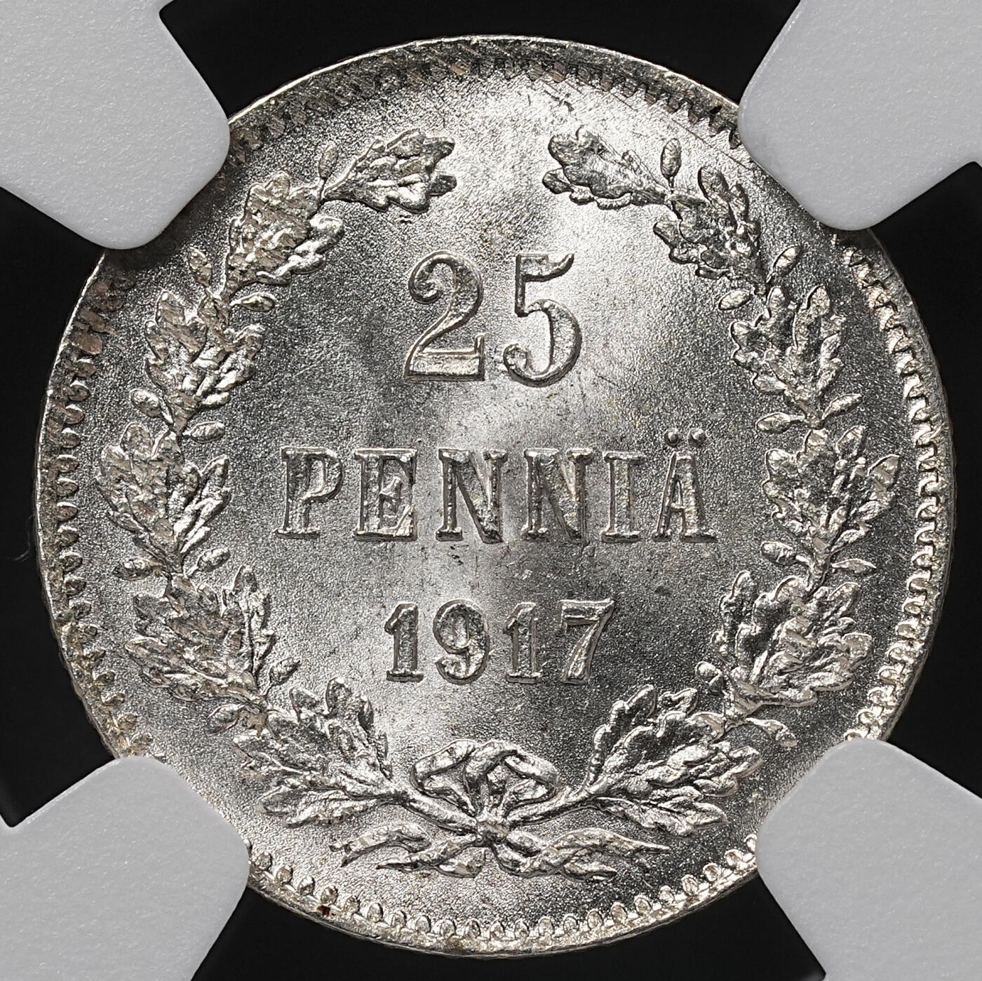 修遠堂世界钱币第九十六期 NGC MS66 1917年芬兰25盆尼银币