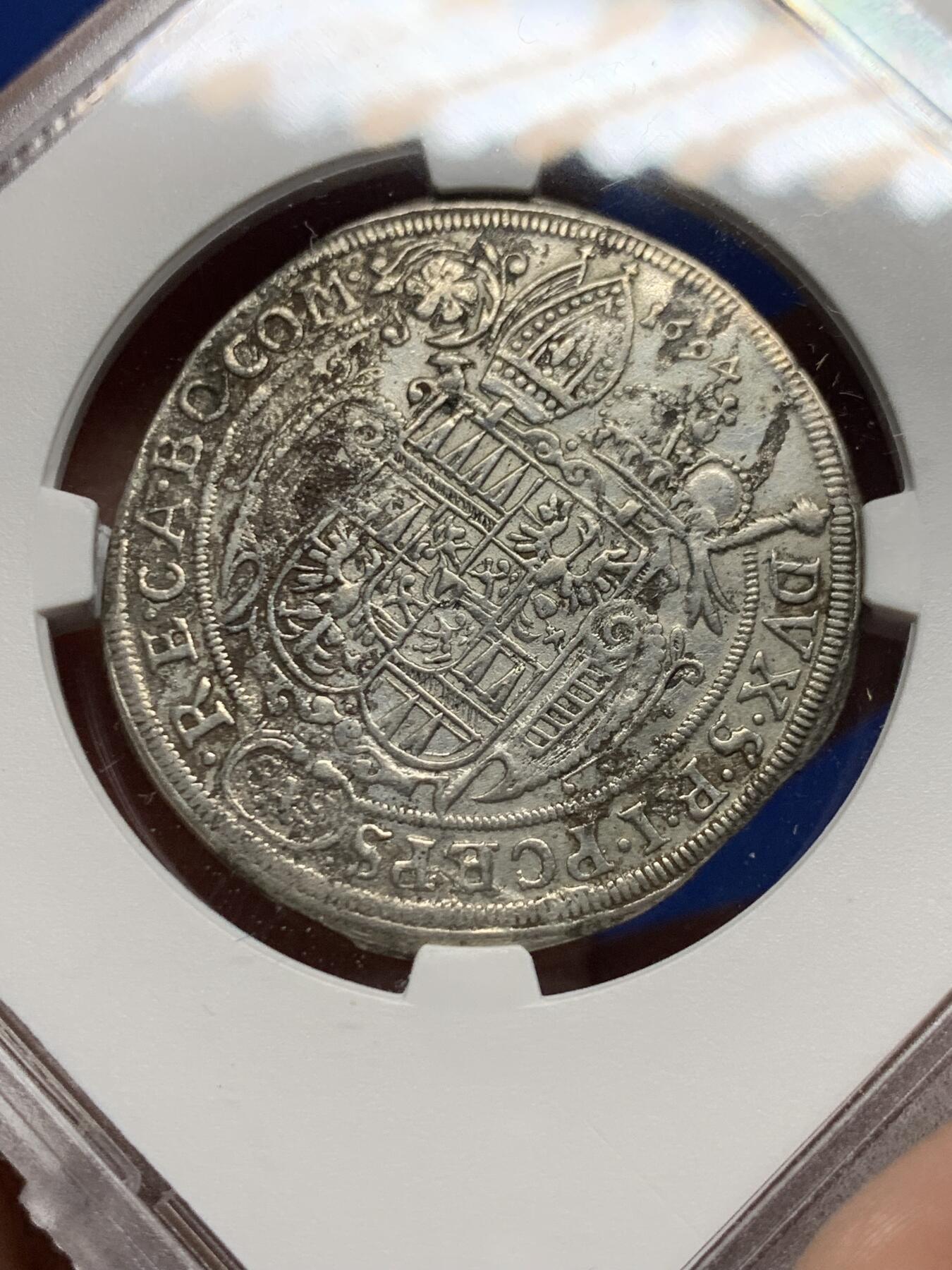 《竞宝斋》第444场 周日，周一，2场连拍 （全场包邮） TQG AUD 神圣罗马帝国 波希米亚王国奥洛穆茨主教区 1694年 15克鲁泽打制银币 细节较好 稀缺品种