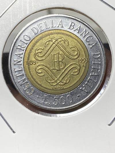 2025年第一百三十三场(总第一百五十九场）外国好品纸夹散币场(免佣金) - 意大利🇮🇹1993单年份500里拉(意大利银行100周年纪念币)