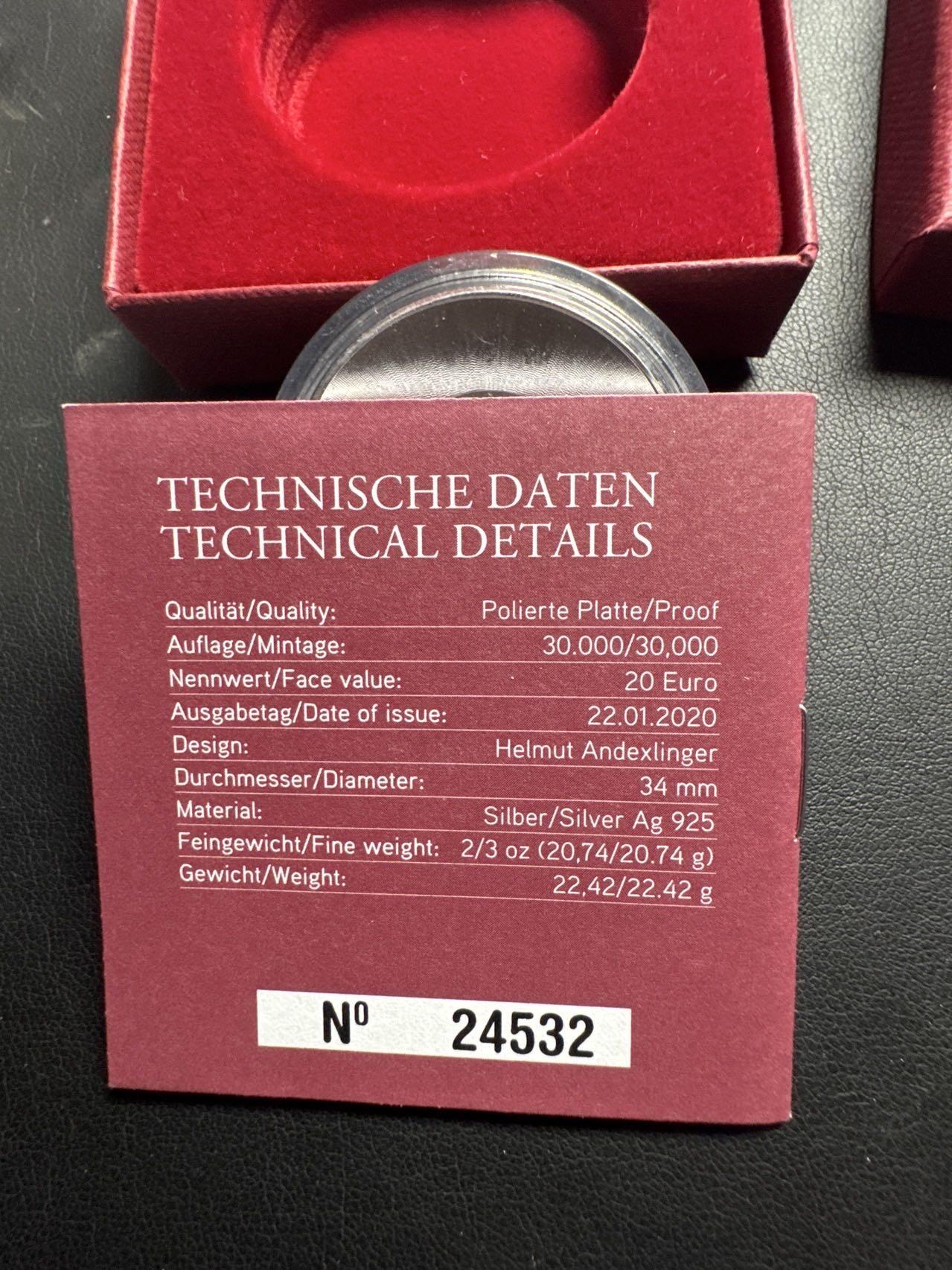 ❤️【币观天下】❤️ 第333期钱币拍卖- 2025.12.5周五晚上6点半场-长期征集拍品 获奖币奥地利2020年萨尔兹堡音乐节百年弧形精制彩色纪念银币