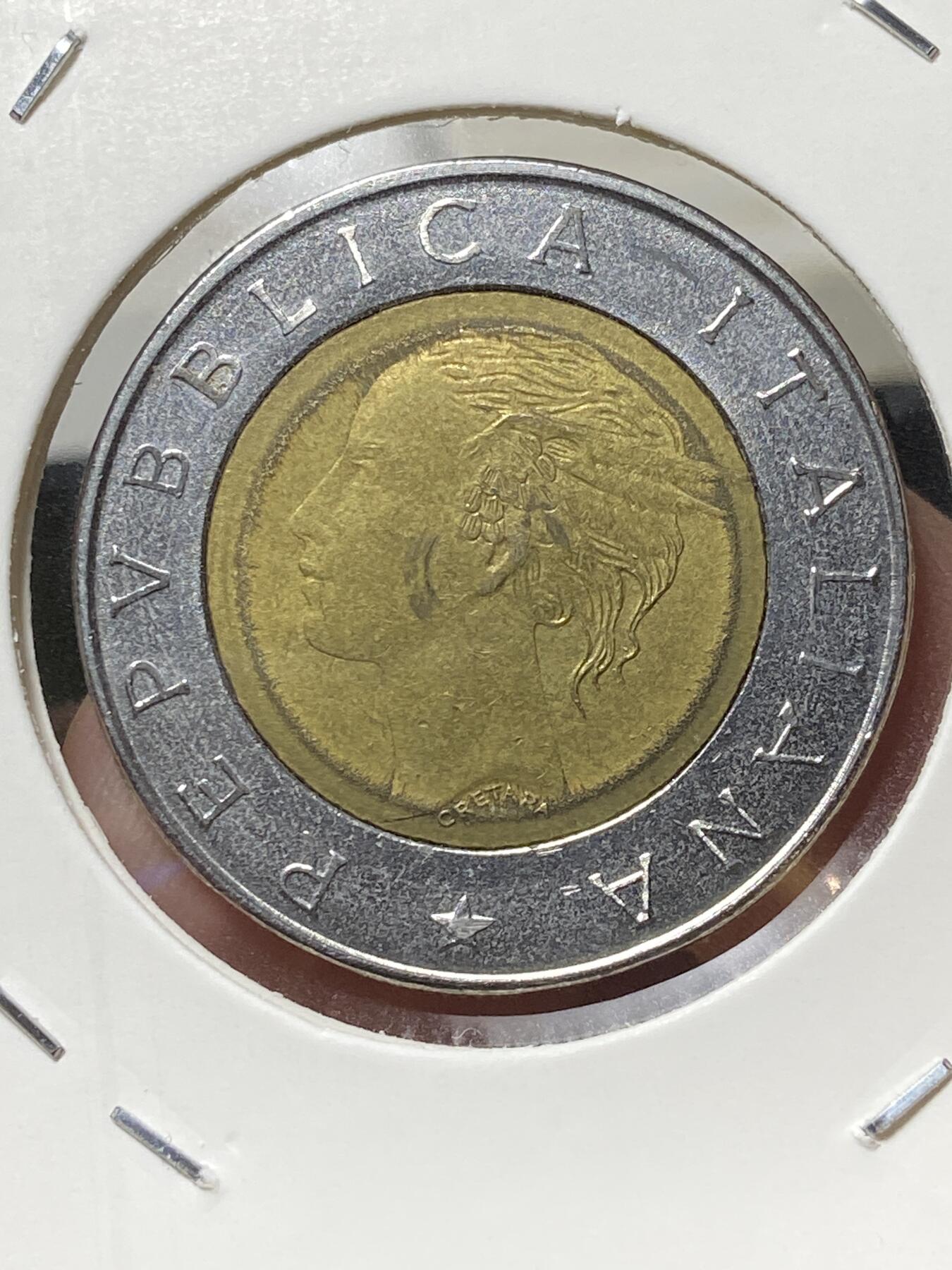 2025年第一百三十三场(总第一百五十九场）外国好品纸夹散币场(免佣金) 意大利🇮🇹1993单年份500里拉(意大利银行100周年纪念币)