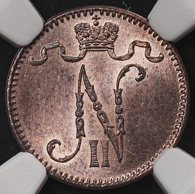 修遠堂世界钱币第九十六期 - NGC MS64RB 1898年芬兰1盆尼铜币 本人自己送评 评回来盒子正面呈淡粉色 介意者请勿出价