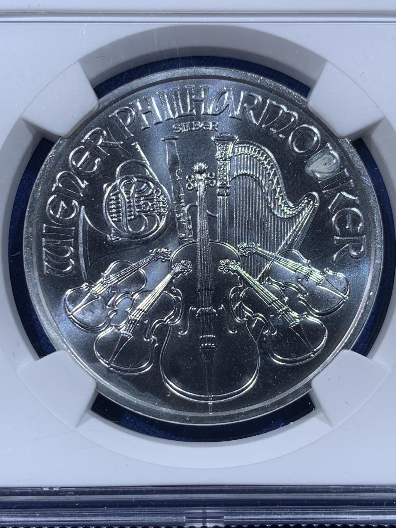 《竞宝斋》第444场 周日，周一，2场连拍 （全场包邮） NGC MS69 奥地利2015年1.5欧元乐器1盎司大银币