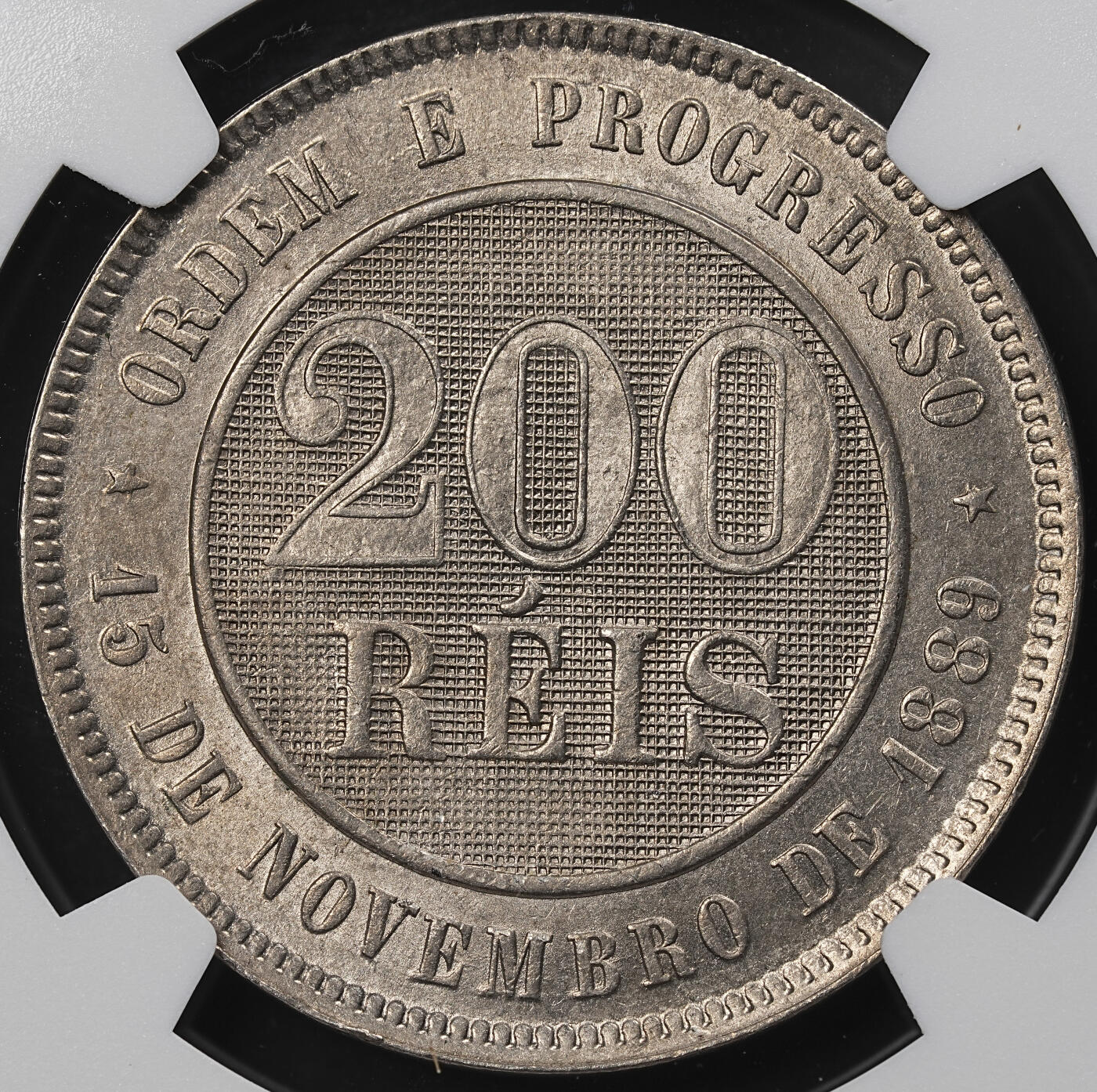 修遠堂世界钱币第九十六期 NGC MS63 1897年巴西200 REIS 盒子年份标识有误