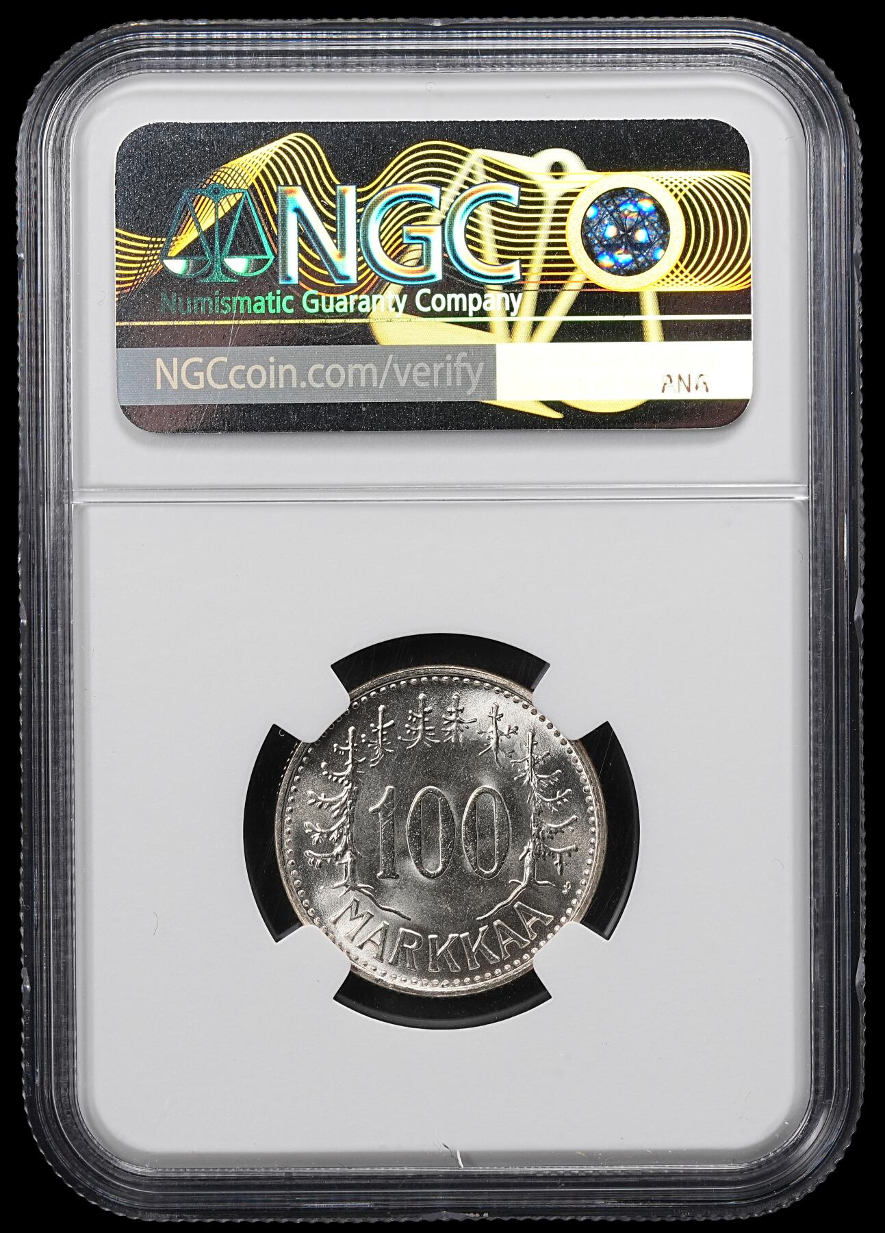 修遠堂世界钱币第九十六期 NGC MS66 1960年芬兰100马克银币 最少的年份