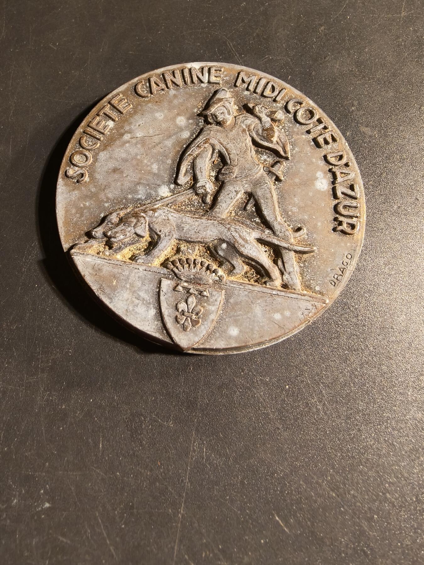 老王徽章第167期 法国蔚蓝海岸犬类协会纪念章     直径68mm.    重量138.1g