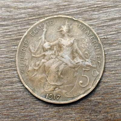 【铜匠收藏】★第135场★散币场，不寄存！！无佣金，30包邮。不满30元，支付5元运费。《接受代拍 代送NGC评级》 - 1917年法国 5分 青铜帀 自由女神